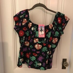 Pinup Girl Peasant Top Cthulhu print XL NWT